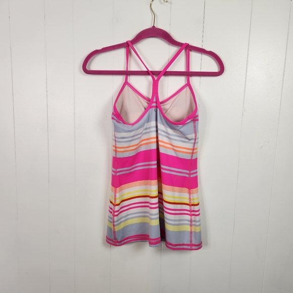 LULULEMON POWER Y TANK TOP RASPBERRY GROOVY STRIPE MULTI GLOW SIZE 4 Gym Yoga - Picture 3 of 7